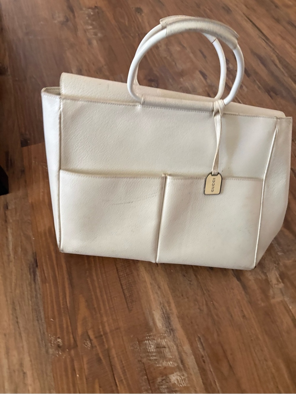 Gucci Cream Structured Leather Tote with Front Pockets